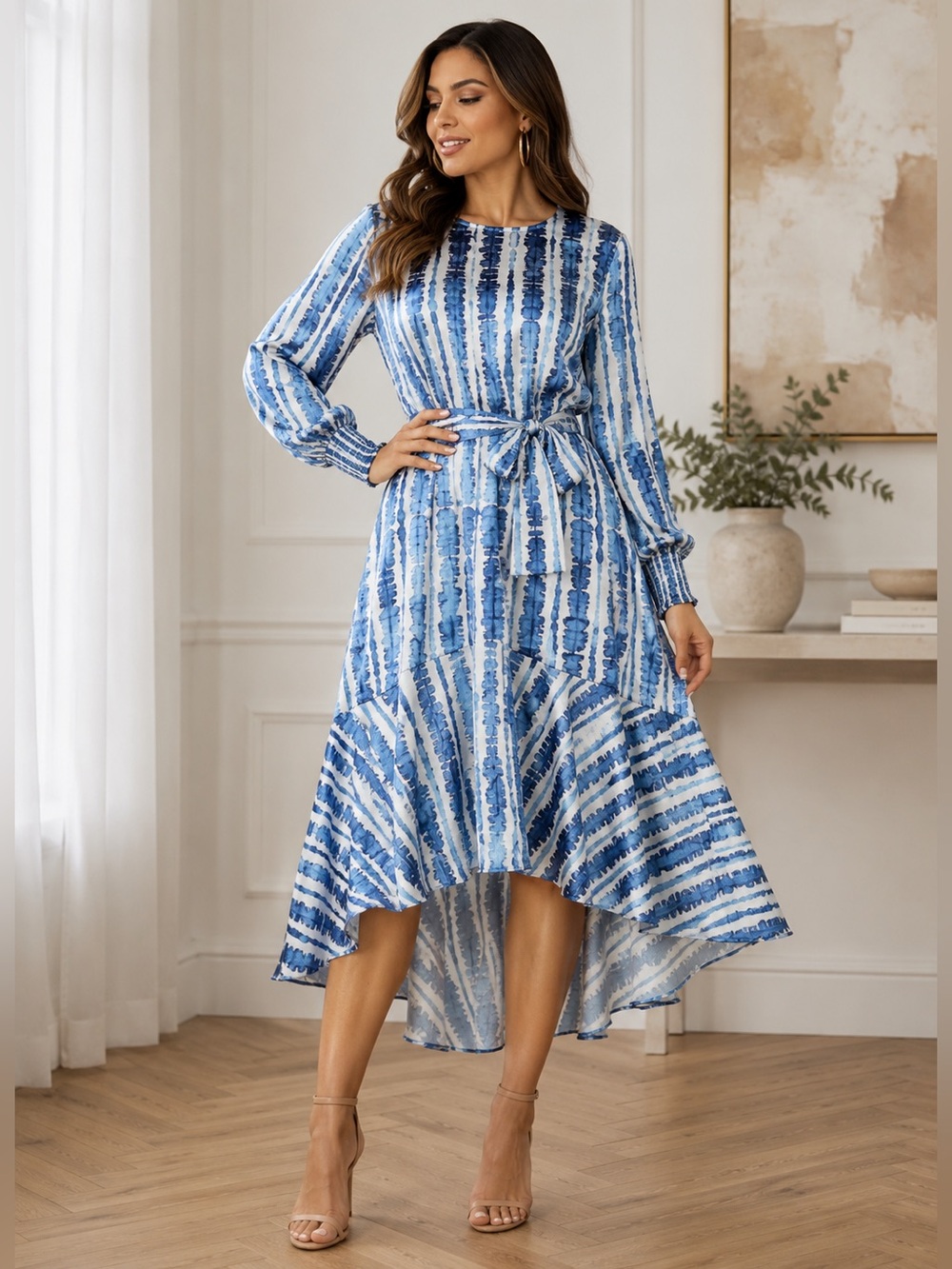 New Aleeza Paris Onyx Printed Dress – Blue Print | Size XL